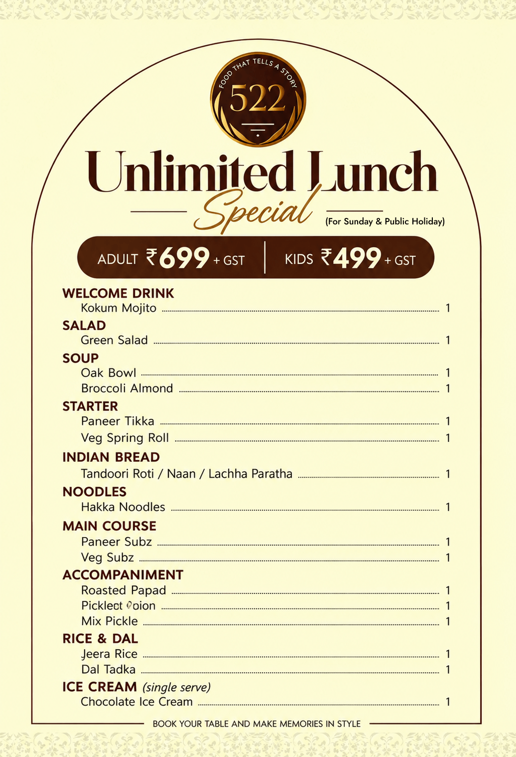 Unlimited Lunch Special Menu